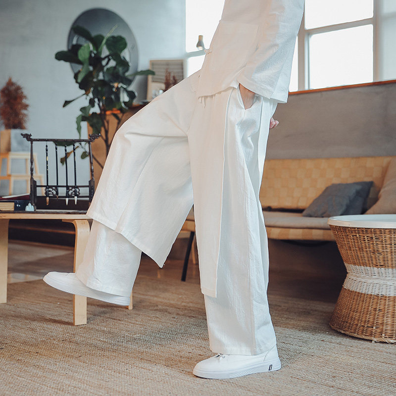 男士亚麻裤夏季裙裤直筒宽松棉麻裤子夏天男裤白色阔腿休闲裤中式,男装,秀禾服,淘宝优惠券,粉丝福利购,淘宝优惠卷
