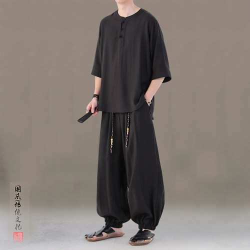 夏季新款冰丝短袖套装男
