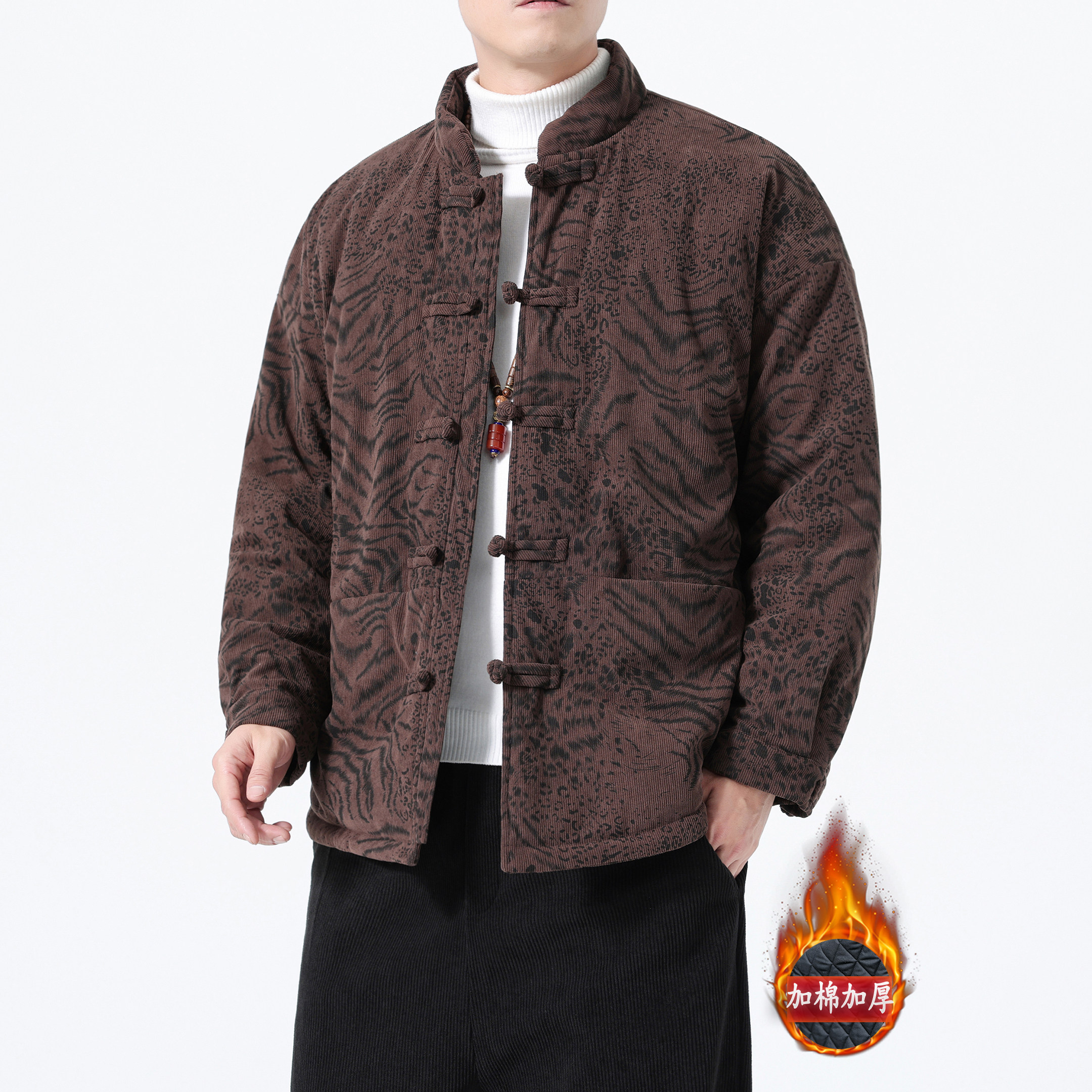 虎纹棉衣外套男冬季新款保暖新中式唐装男装立领棉服中老年爸爸装,男装,唐装,淘宝优惠券,粉丝福利购,淘宝优惠卷