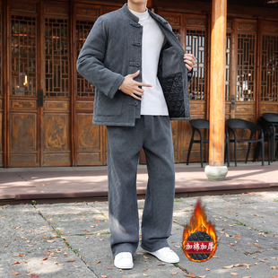中山装 冬季 唐装 复古立领休闲服套装 棉袄 中国风男棉衣两件套新中式