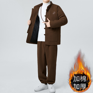 棉服整套棉衣裤 男中老年两件套冬季 唐装 子加厚爸爸套装 加棉保暖