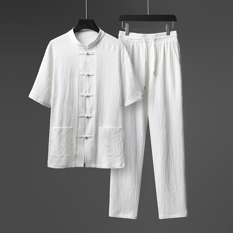爸爸休闲两件套装冰丝爷爷衣服中老年人夏季短袖衬衫男士中年夏装
