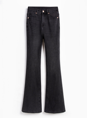 巨显瘦/2025春季新款高腰微喇牛仔裤女黑灰色四面弹超模喇叭长裤