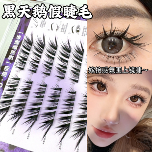 嫁接感漫画睫！黑天鹅假睫毛浓密上镜眼尾下垂感狐系斜飞2026新款
