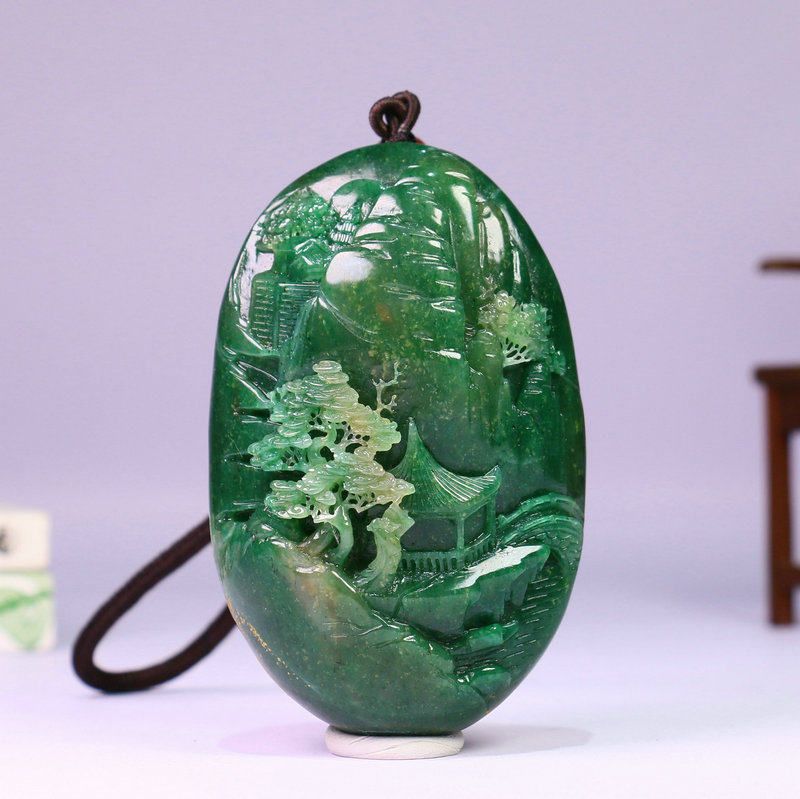 独山玉山水手把件大师作直供