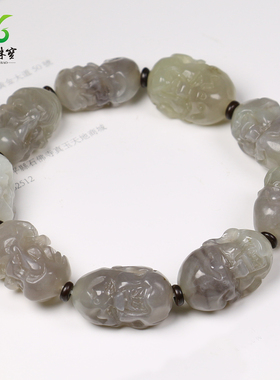 和田玉烟紫罗汉头手串男女款