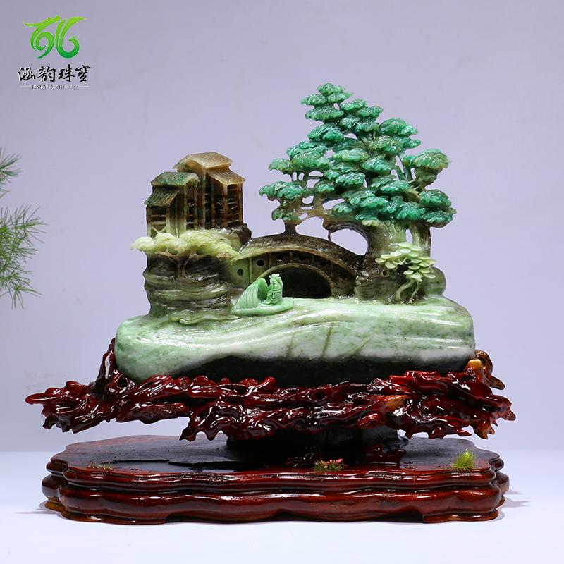 南阳独山玉摆件行云流水天然玉石工艺品家居客厅办公桌礼品