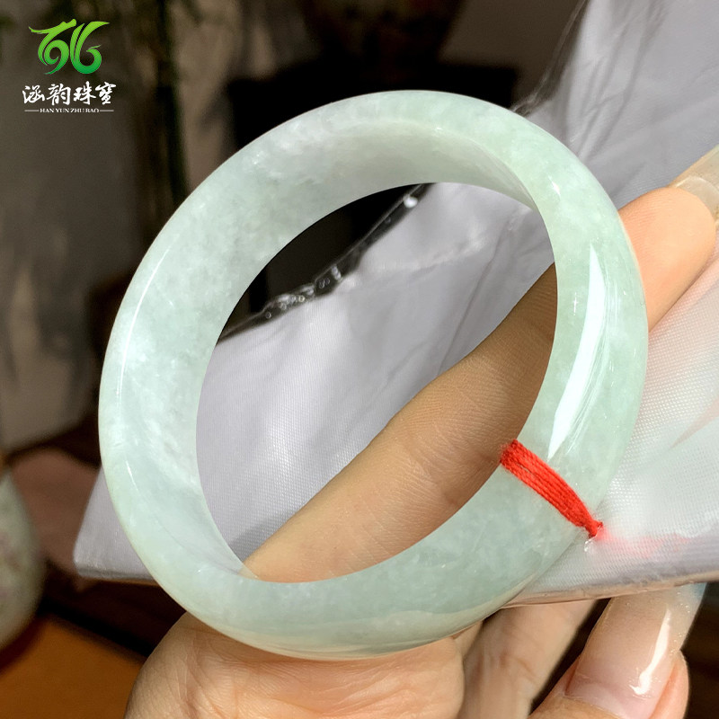 涵韵珠宝天然翡翠A货冰种手镯正圈扁条玉镯59圈口配证书支持复检