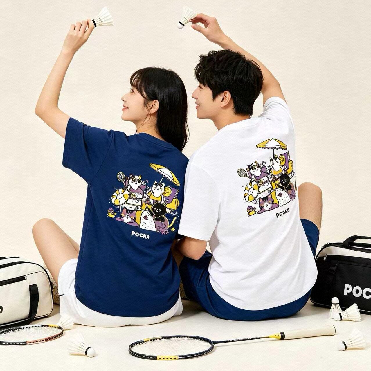 正品韩版羽毛球服短袖T恤男文化衫球衣棉感速干运动服定制印字DJM