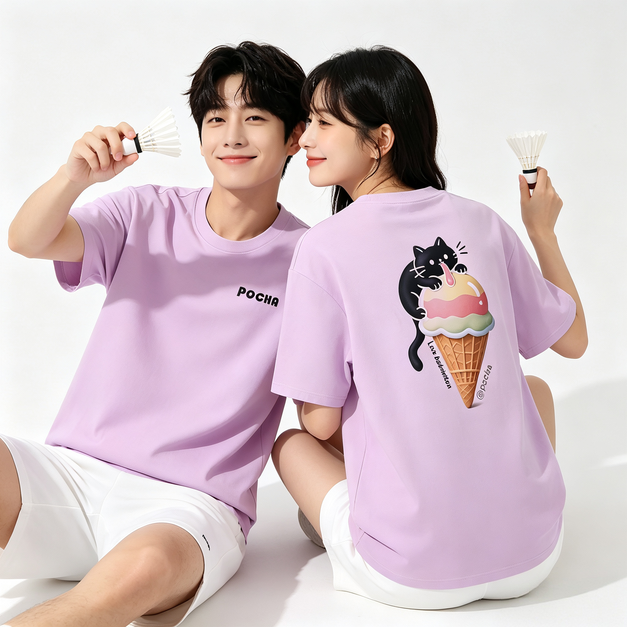 韩版羽毛球服短袖T恤男女文化衫棉感速干户外运动服定制印字雪糕
