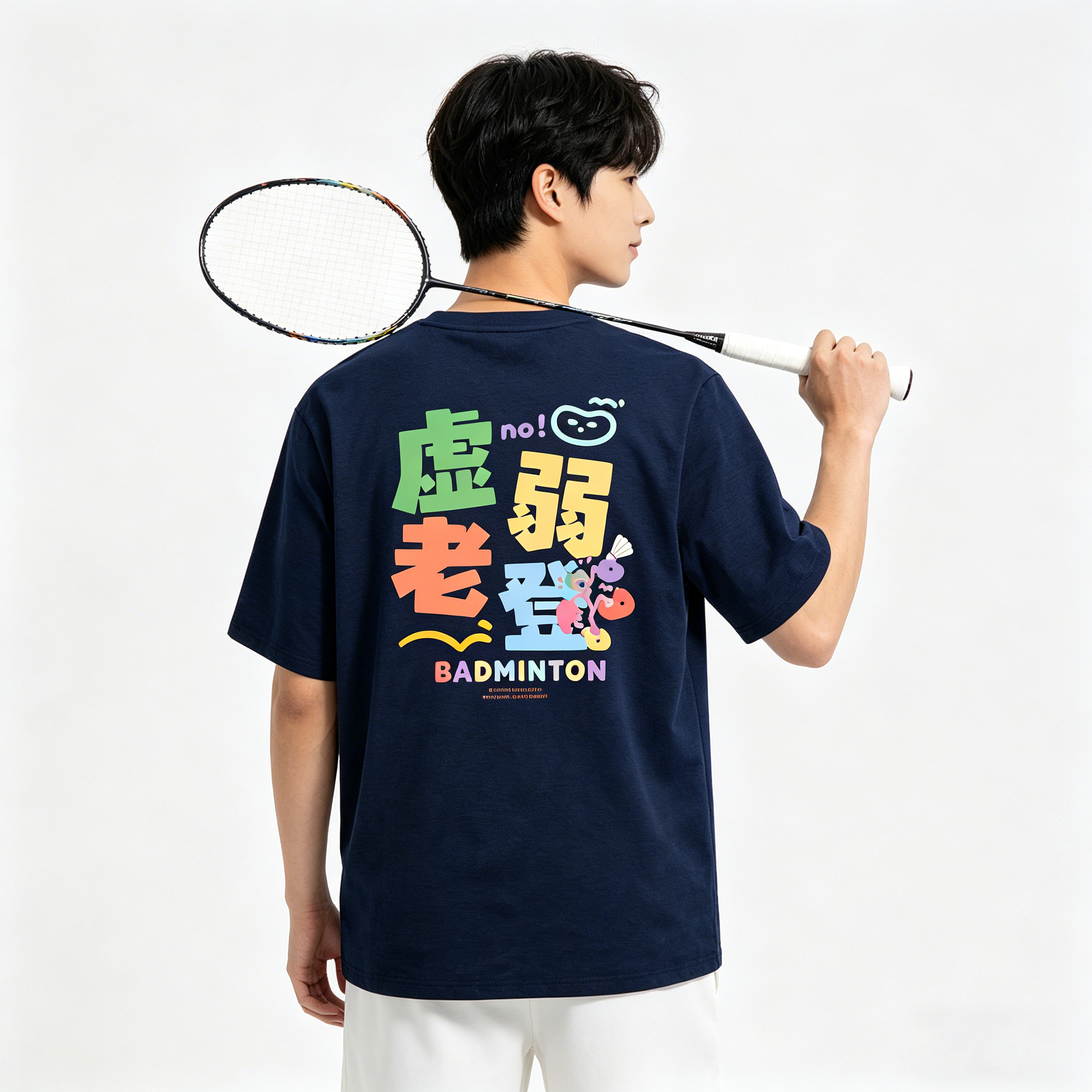 韩版羽毛球服短袖T恤男文化衫球衣棉感速干运动服定制印字老登