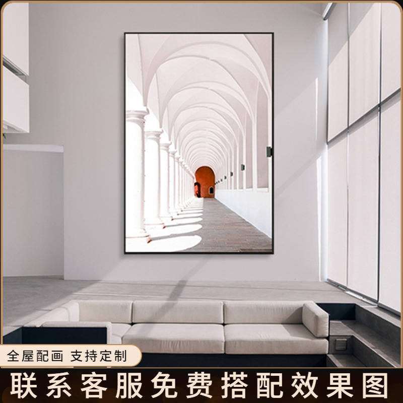 大幅轻奢北欧装饰画空间延伸感别墅现代建筑画客餐厅玄关酒店挂画图片