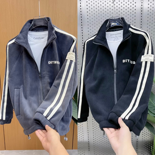 8883秋季男士摇粒绒休闲运动外套男加绒立领舒适百搭颗粒绒上衣男