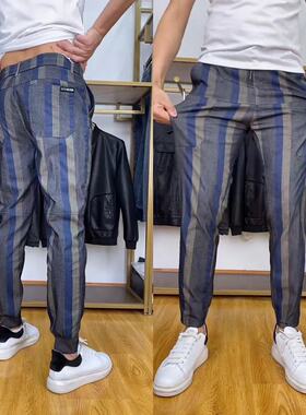 春夏男士薄料条纹修身小脚裤男夏季百搭男裤休闲时尚男长裤子K612