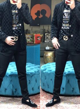 秋季男士2025欧货新款西装外套休闲时尚格子金丝绒修身西服210006