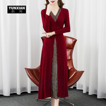 收腰显瘦A字红色连衣裙秋装 2019年新款 欧美气质长裙女 V领长袖 修身