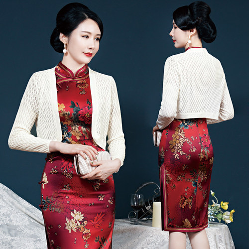 真丝开衫百搭长袖针织衫旗袍披肩