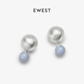 EWEST 新款 蓝纹玛瑙双珠耳钉轻奢蓝色耳饰简约百搭气质女小众原创