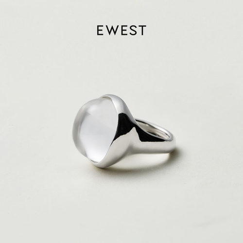 EWEST 水晶戒指女方形尾戒小众设计食指中指戒轻奢高级感指环手饰
