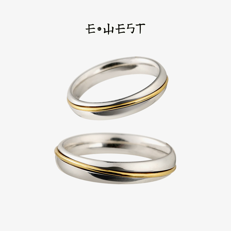 EWest原创情侣戒指纯银14k金环小众对戒男女设计感个性定制刻字