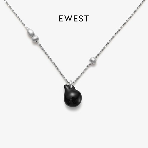 EWEST 黑玛瑙小酒壶项链女东陵玉吊坠小众原创项坠黑色新款锁骨链