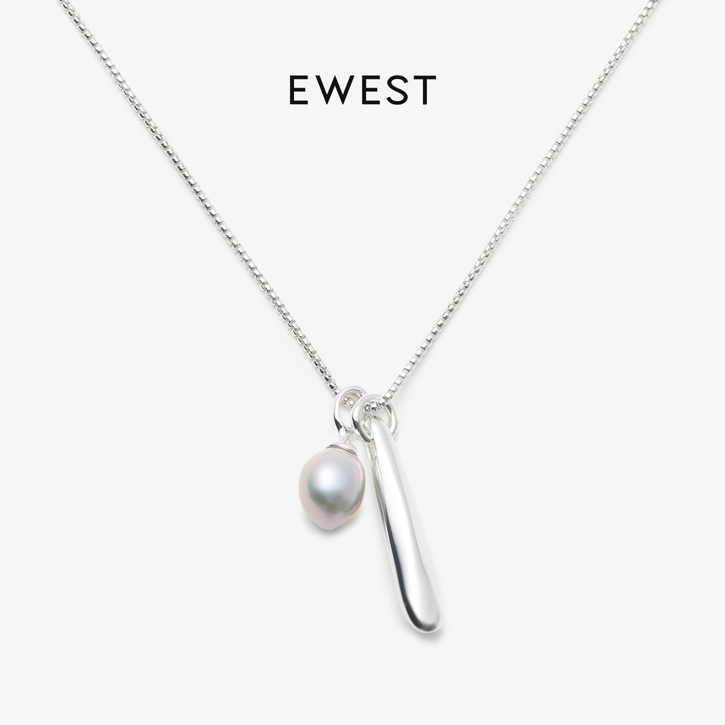 ewest FLOW灰珍珠肌理吊坠原创女设计项坠锁骨链高级感秋冬毛衣链