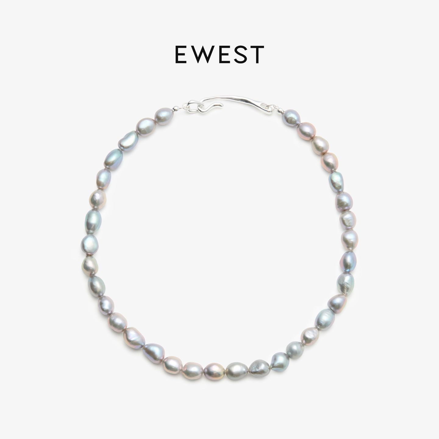 ewest 新款FLOW灰珍珠曲线项链秋冬毛衣链颈链原创轻奢女锁骨链