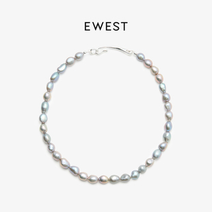 ewest FLOW灰珍珠曲线项链秋冬毛衣链颈链原创轻奢女锁骨链 新款