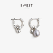爆款 EWEST 2026新款 珍珠耳饰纯银耳钉耳坠不对称设计小众耳圈耳环