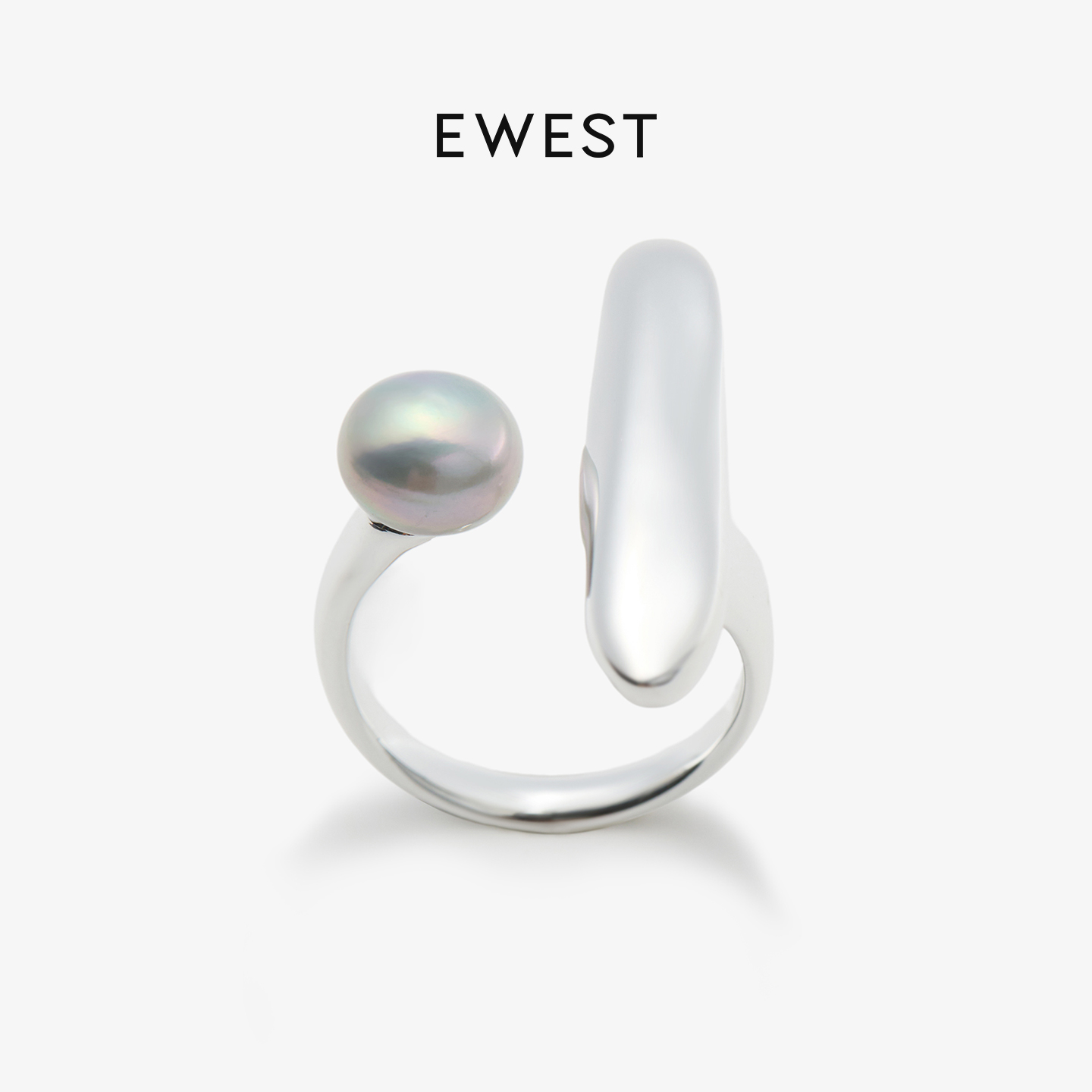 ewest FLOW灰珍珠肌理戒指女原创尾戒设计小众轻奢食指戒新款指环