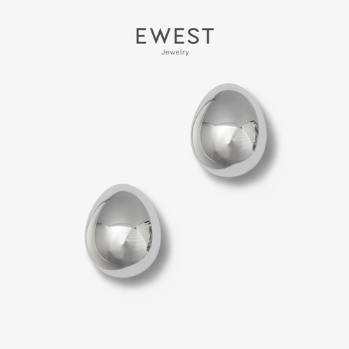 EWEST 蛋形素面蛋壳耳钉女小众耳环设计感耳饰高级简约水滴银耳坠