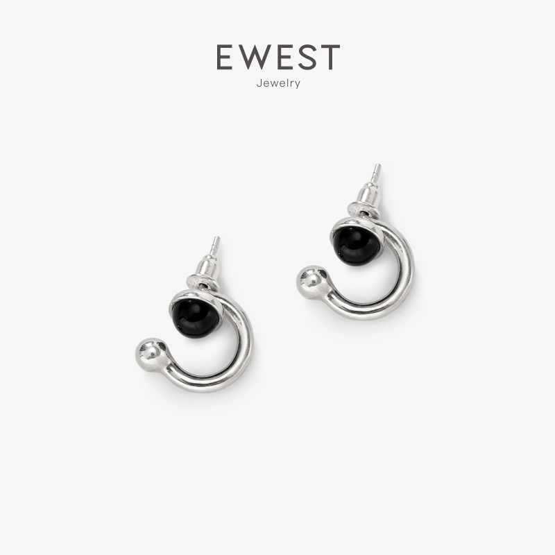 ewest黑玛瑙耳饰女设计感银耳钉
