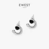 EWEST 黑玛瑙银耳钉女耳饰简约养耳洞耳饰小众高级感U形耳环潮