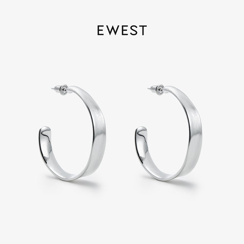 EWEST 素银不规则大耳圈女小众纯银耳环设计感气质轻奢圈圈耳钉