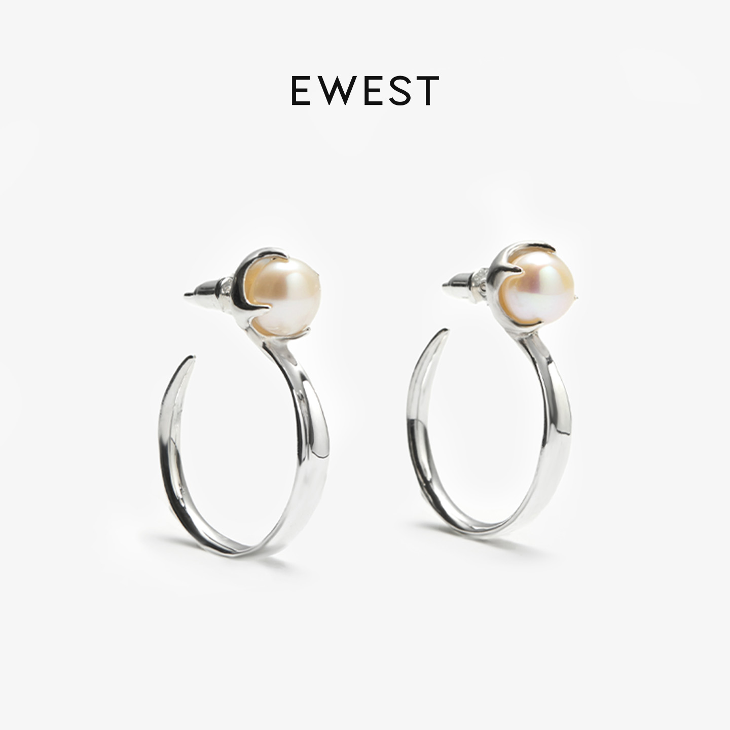 ewest 新款白色珍珠大耳圈高级感圈圈耳饰女秋冬气质百搭大圈耳钉