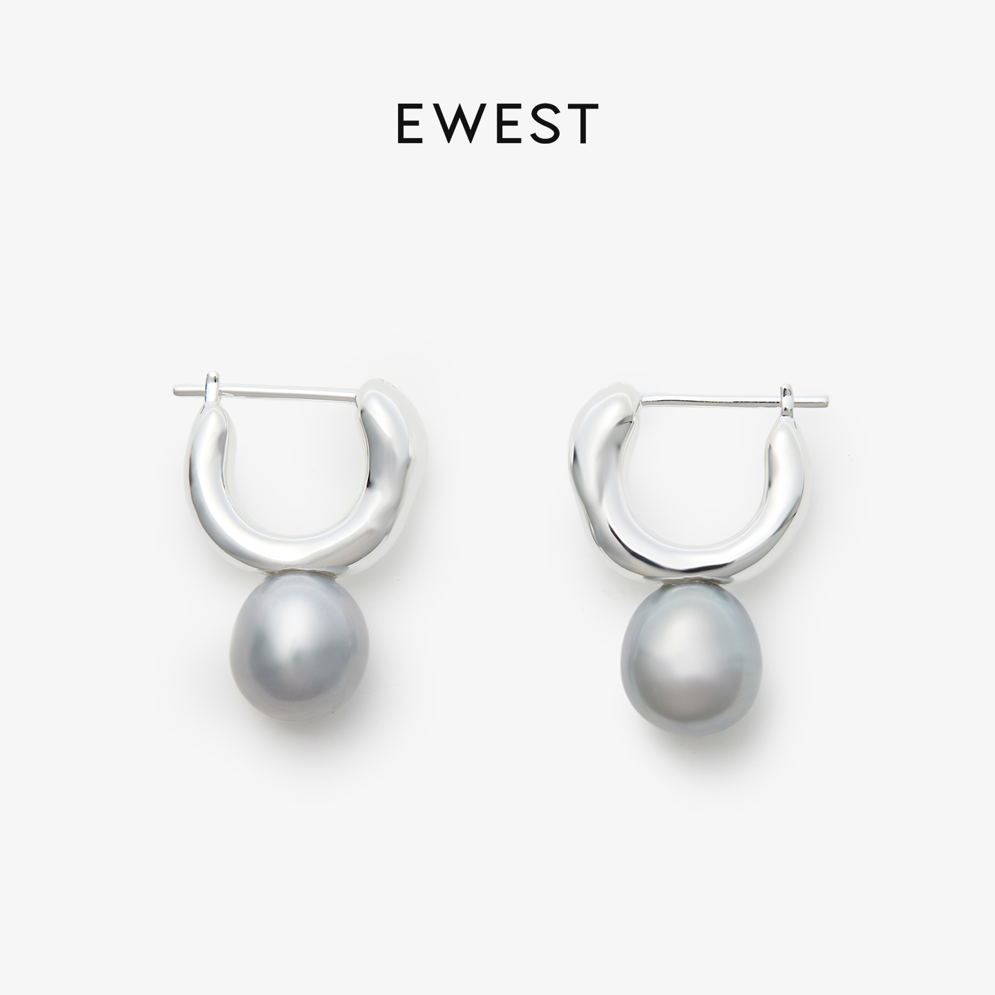 ewest FLOW灰珍珠曲线耳圈新款耳饰耳钉耳坠原创女气质小众耳环