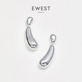 EWEST 2026新款 水滴长耳坠银耳钉女小众设计耳环高级素面耳饰