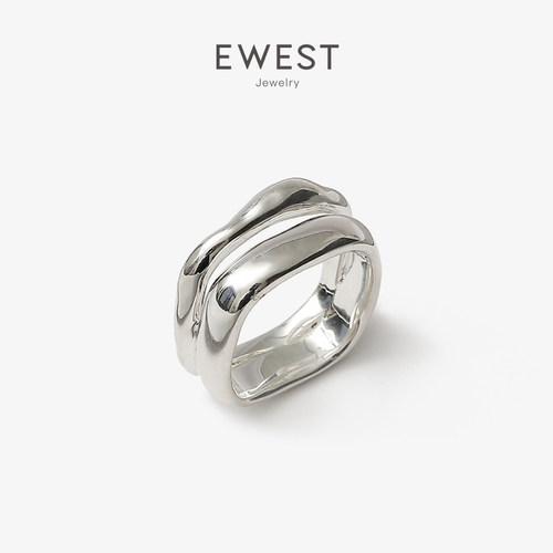 EWEST 设计感小指素圈纯银戒指女简约尾戒小众高级中指食指戒饰品