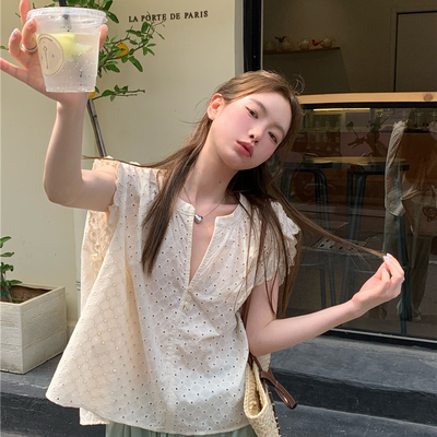 大码小飞袖BF风无袖衬衫