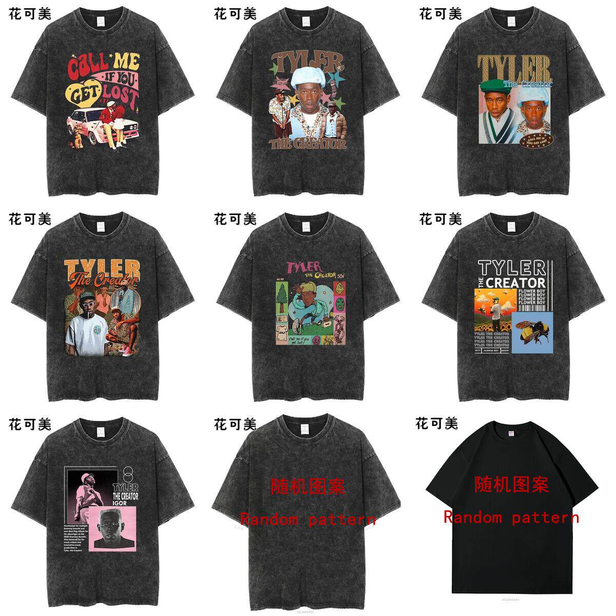 Tyler The Creator时尚嘻哈男女街头纯棉复古超大黑色短袖T恤