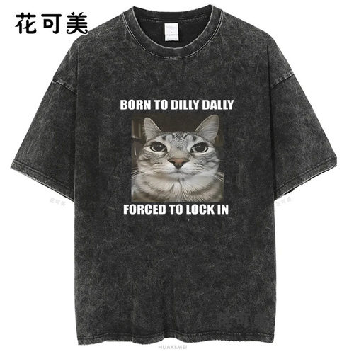 DillyDally猫咪印花短袖男T恤