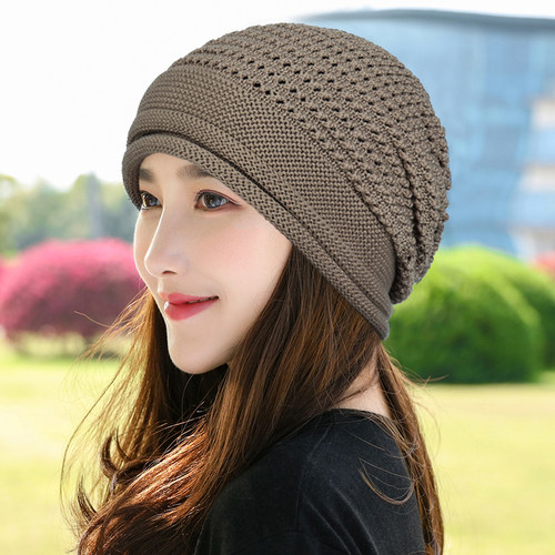 宽松版单层毛线帽网眼镂空堆堆帽