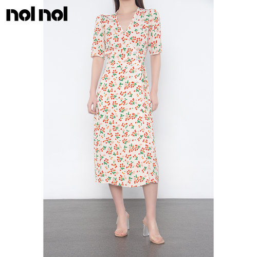 nolnol法式复古茶歇裙碎花连衣裙