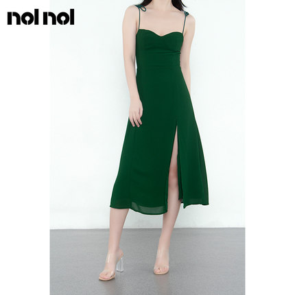 nolnol法式吊带连衣裙气质高级感抹胸收腰a字修身设计感绿色裙子