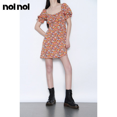 nolnol法式修身小个子碎花连衣裙