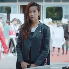乔安你好颖儿同款黑色短款pu机车服2