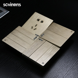 西龙一开二开三开四开五孔单双多控面板开关插座V6拉丝金