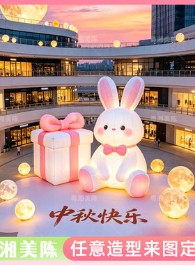中秋发光玉兔充气美陈打卡礼盒