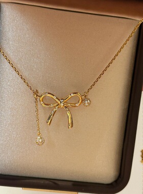 轻奢复古高级感镶嵌点钻蝴蝶结项链超闪ins风小众精致优雅锁骨链