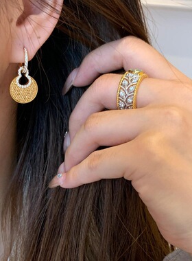 轻奢复古高级感碎冰冰葫芦圆形耳扣镶钻华丽时尚国风独特两戴耳饰